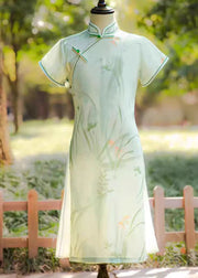 Stylish Light Green Print Side Open Kids Long Dresses Summer