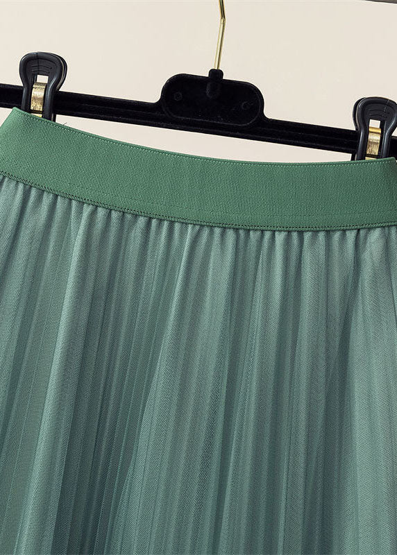 Stylish Light Green Wrinkled Elastic Waist Tulle Skirts Spring