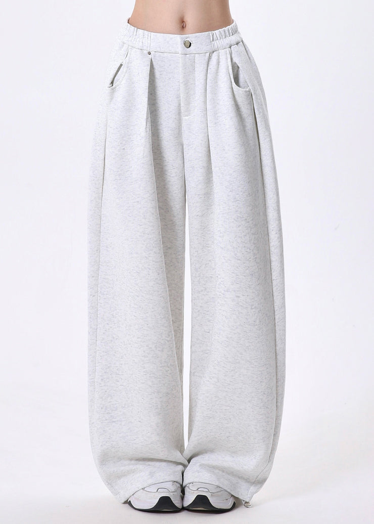 Stylish Light Grey Oversized Drawstring Cotton Pants Spring