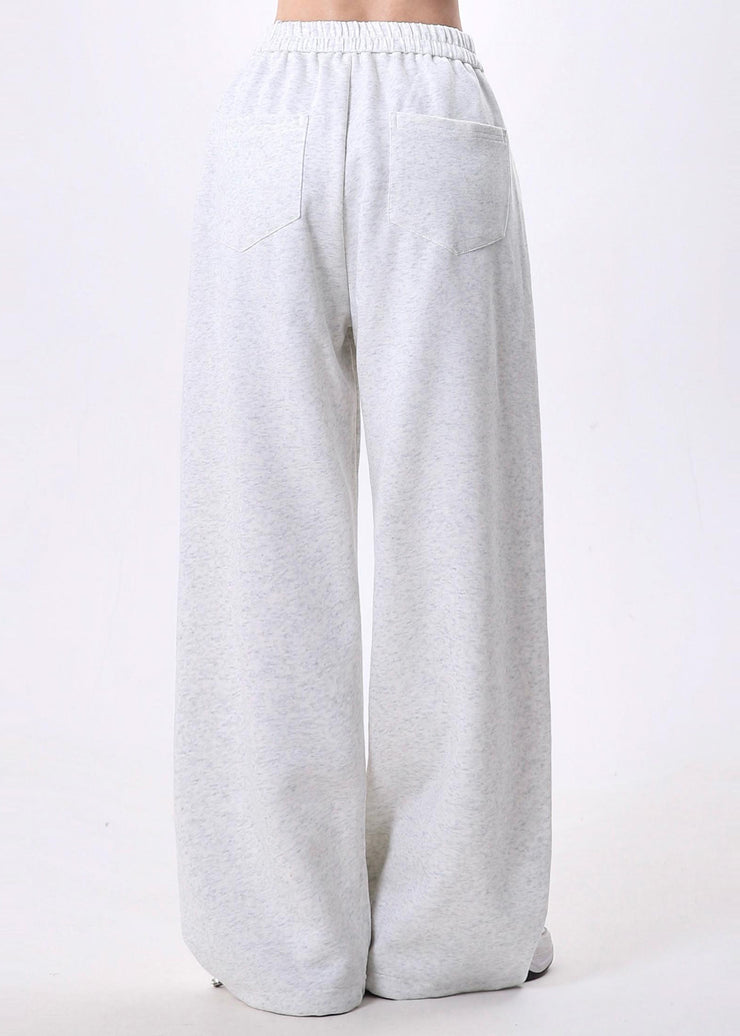 Stylish Light Grey Oversized Drawstring Cotton Pants Spring