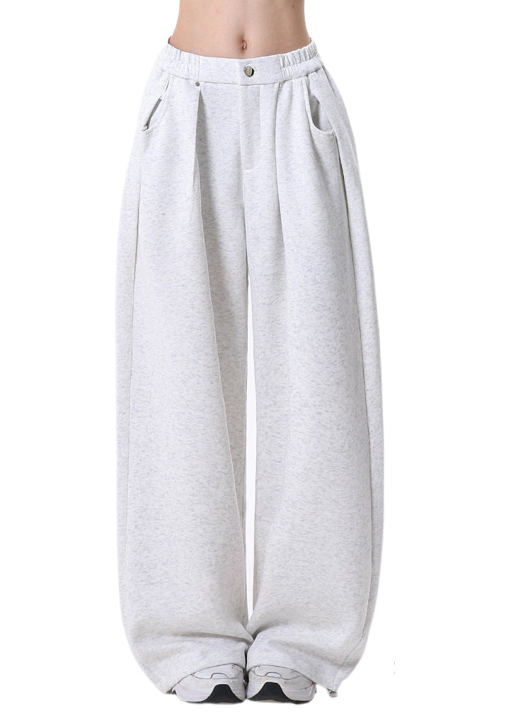 Stylish Light Grey Oversized Drawstring Cotton Pants Spring