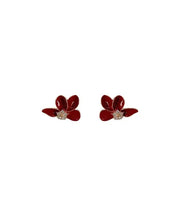 Stylish Mulberry Sterling Silver Overgild Asymmetrical Zircon Floral Stud Earrings