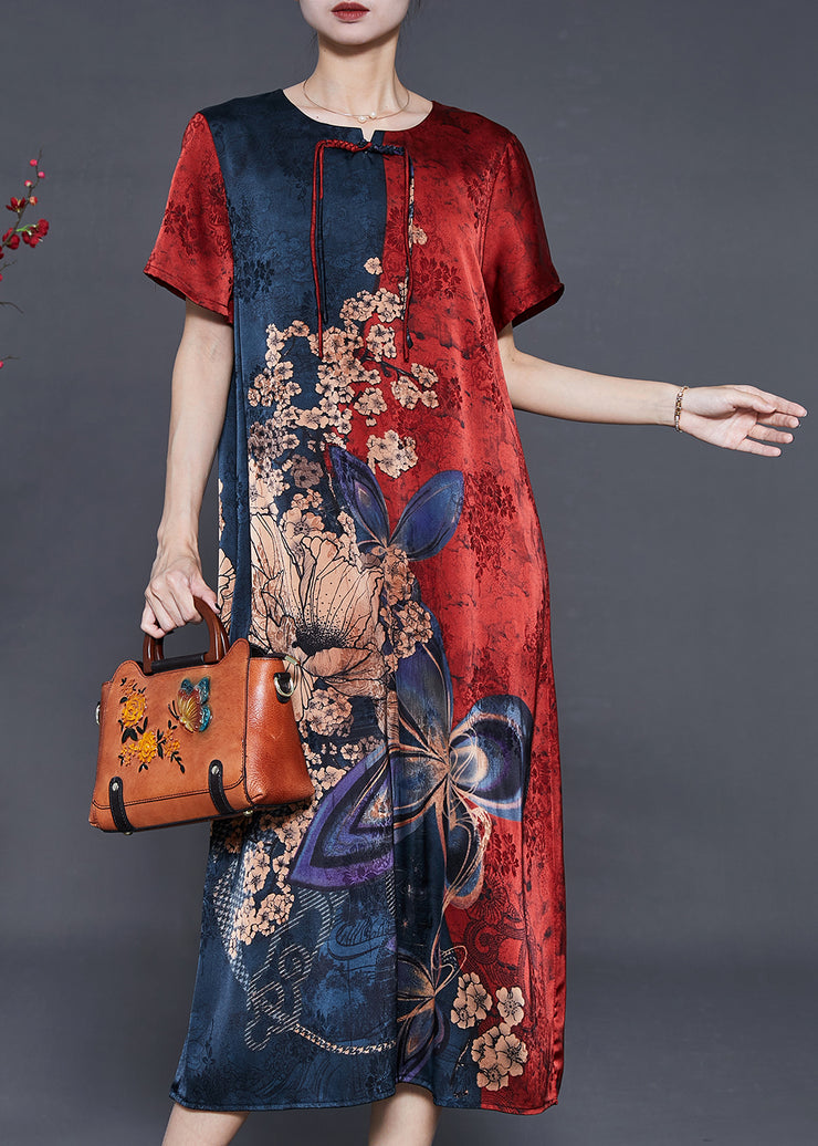 Stylish Mulberry Tasseled Print Silk Maxi Dresses Summer