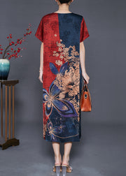 Stylish Mulberry Tasseled Print Silk Maxi Dresses Summer