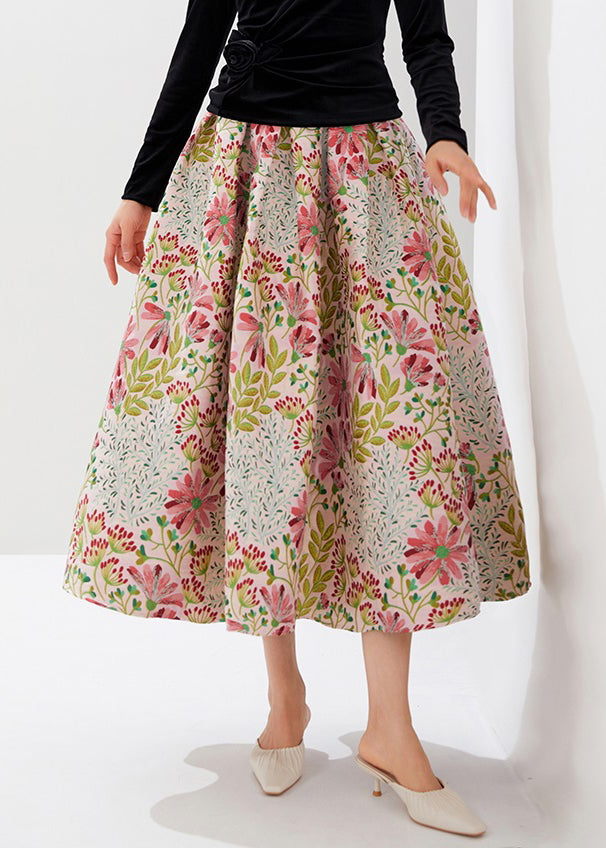 Stylish Multi Embroidered Zippered High Waist Cotton Skirts Fall