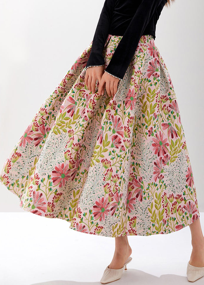 Stylish Multi Embroidered Zippered High Waist Cotton Skirts Fall