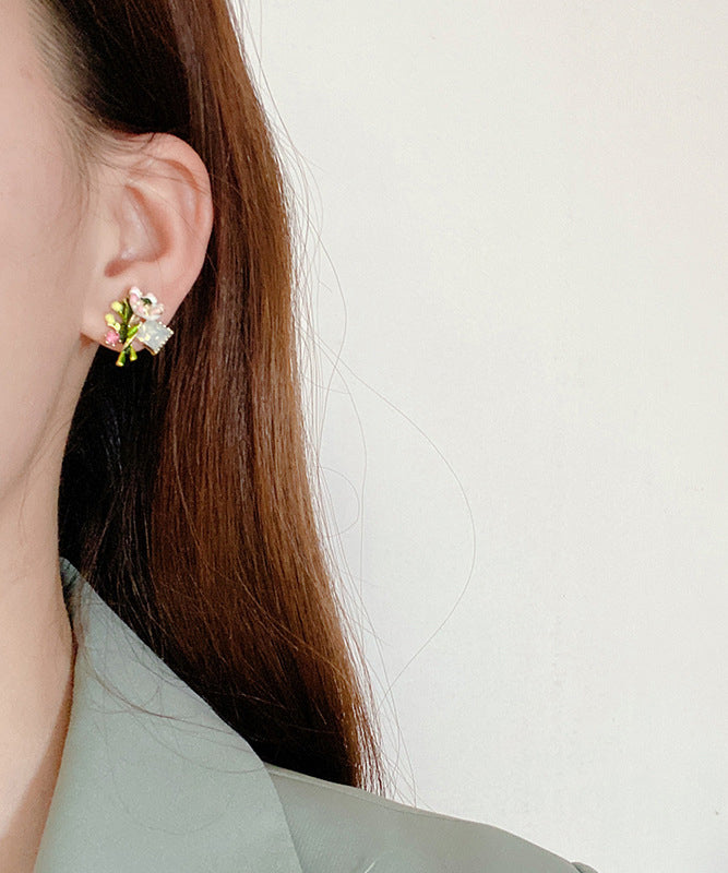 Stylish Multicolour Alloy Floral Enamel Stud Earrings