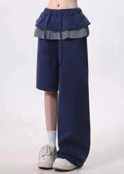 Stylish Navy Asymmetrical Patchwork Cotton Sport Pants Spring