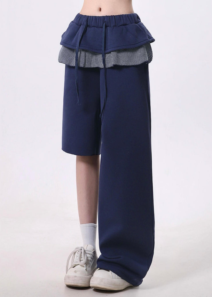 Stylish Navy Asymmetrical Patchwork Cotton Sport Pants Spring