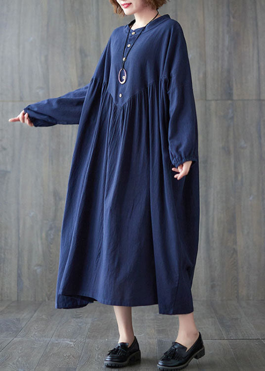 Stylish Navy Button Patchwork Dress Spring