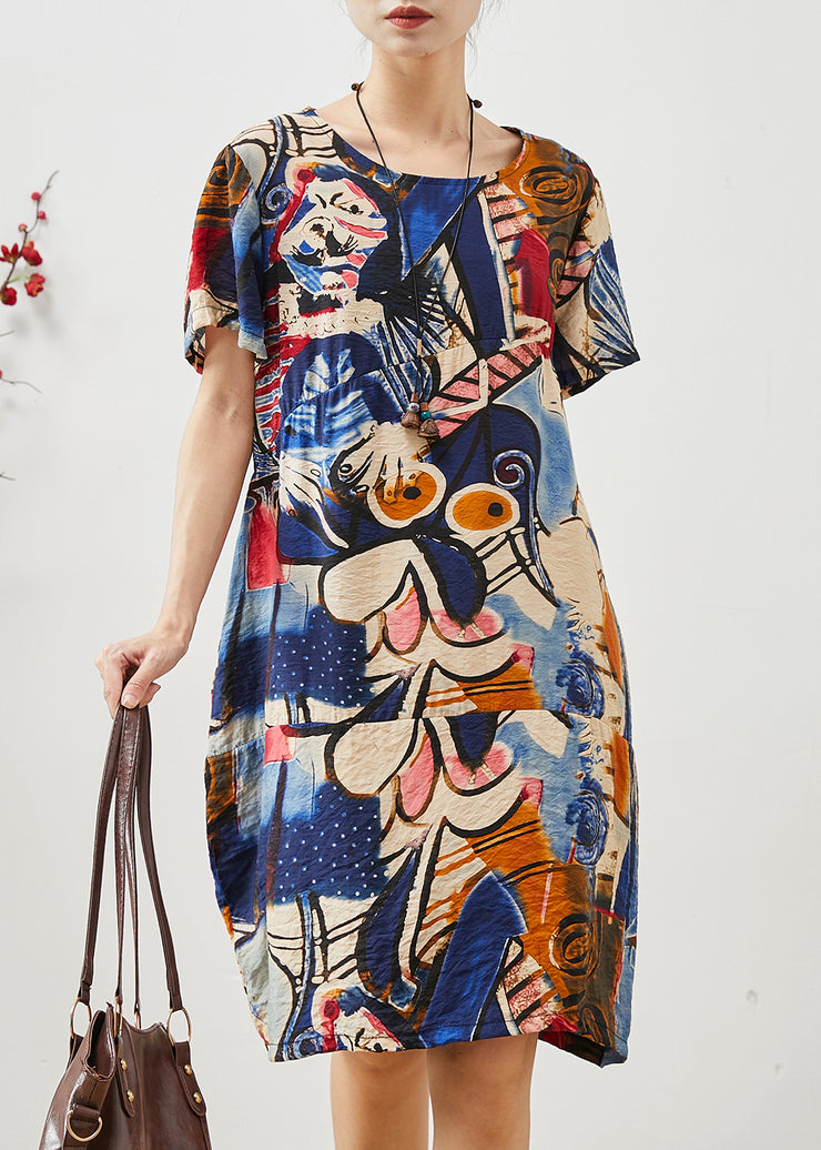 Stylish Navy Oversized Print Cotton Mid Dress Summer