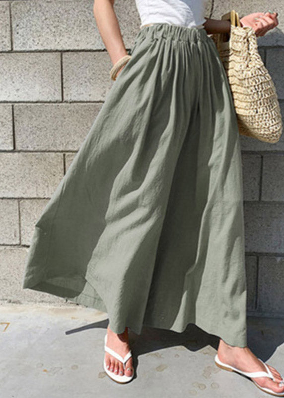 Stylish Olive Green Elastic Waist Solid Wide Leg Pants Skirt Summer