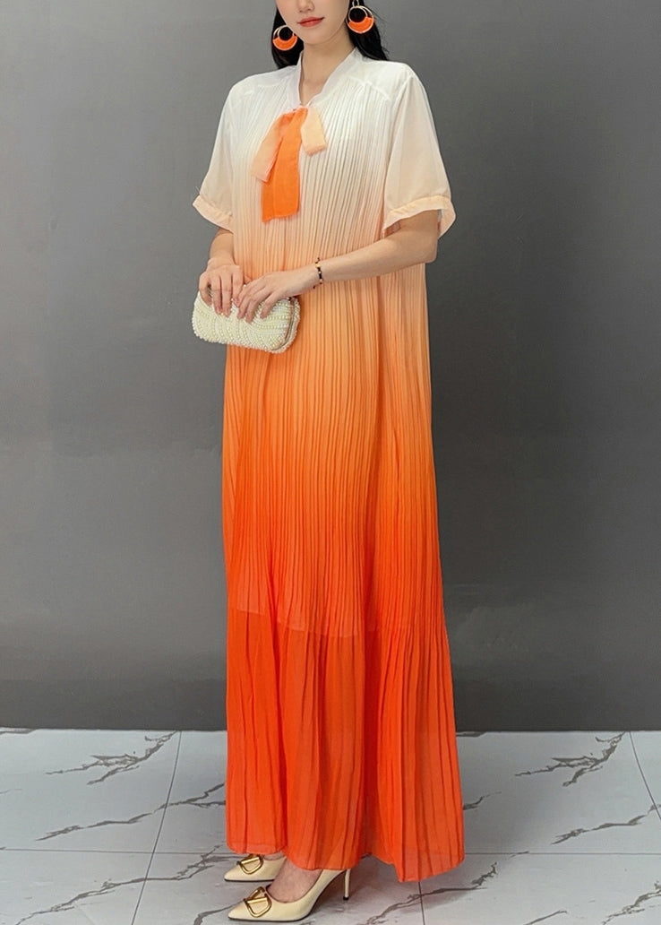 Stylish Orange Bow Wrinkled Maxi Dresses Summer