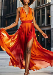 Stylish Orange Cinched Exra Large Hem Chiffon Robe Dresses Summer