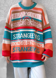 Stylish Orange O Neck Striped Knit Mens Sweaters Winter