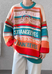 Stylish Orange O Neck Striped Knit Mens Sweaters Winter