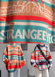 Stylish Orange O Neck Striped Knit Mens Sweaters Winter