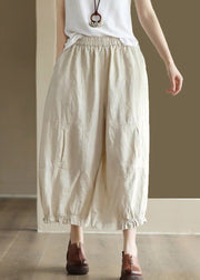 Stylish Orange Pockets Elastic Waist Cotton Crop Pants Summer