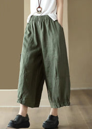 Stylish Orange Pockets Elastic Waist Cotton Crop Pants Summer