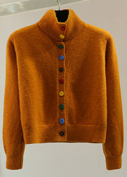 Stylish Orange Stand Collar Patchwork Cotton Knit Sweaters Winter