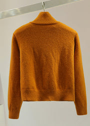 Stylish Orange Stand Collar Patchwork Cotton Knit Sweaters Winter