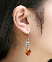 Stylish Orange Sterling Silver Water Droplet Amber Drop Earrings