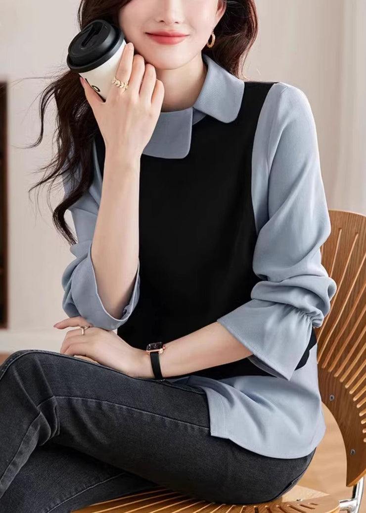 Stylish Photo Color Asymmetrical Patchwork False Two Pieces Shirts Spring