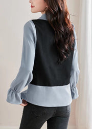 Stylish Photo Color Asymmetrical Patchwork False Two Pieces Shirts Spring