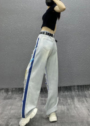 Stylish Photo Color Print Ripped Denim Straight Pants Spring Summer