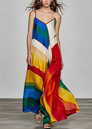 Stylish Photo Color V Neck Print Silk Spaghetti Strap Dress Sleeveless