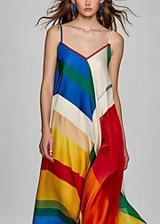 Stylish Photo Color V Neck Print Silk Spaghetti Strap Dress Sleeveless