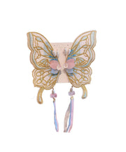 Stylish Pink Alloy Butterfly Embroidery Pearl Ribbon Girls Hairpin