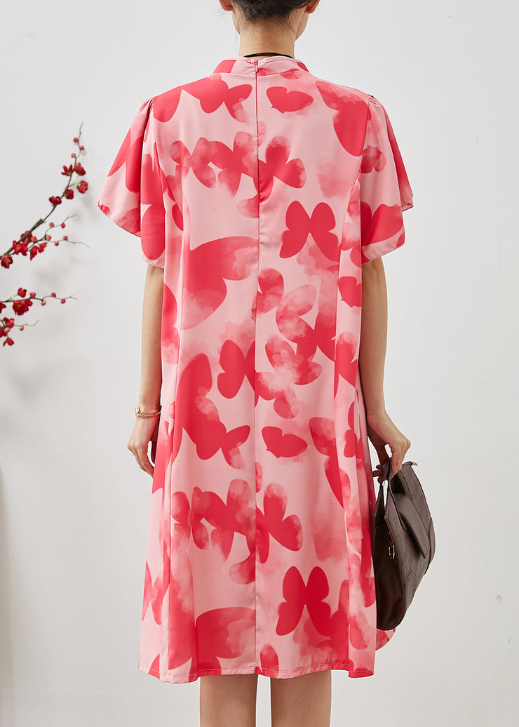 Stylish Pink Butterfly Chiffon Cheongsam Dresses Petal Sleeve