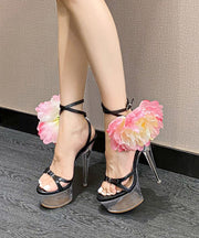 Stylish Pink Floral Splicing Stiletto Sandals Peep Toe