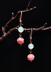 Stylish Pink Flower Zircon Jade Drop Earrings
