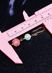 Stylish Pink Flower Zircon Jade Drop Earrings