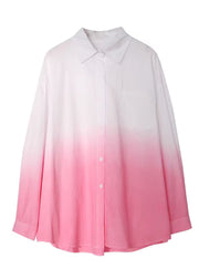 Stylish Pink Gradient Peter Pan Collar Cotton Blouse Top Spring