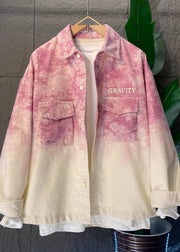 Stylish Pink Gradient Tie Dye Denim Men's Shirts Spring