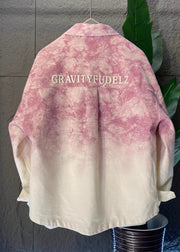 Stylish Pink Gradient Tie Dye Denim Men's Shirts Spring