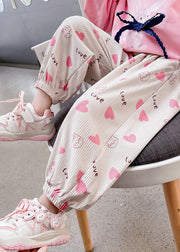 Stylish Pink Love Print Kids Beam Pants Spring