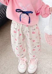 Stylish Pink Love Print Kids Beam Pants Spring