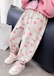 Stylish Pink Love Print Kids Beam Pants Spring