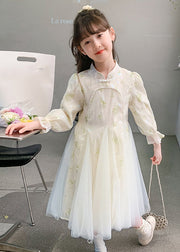 Stylish Pink Nail Bead Floral Tulle Kids Long Dresses Long Sleeve