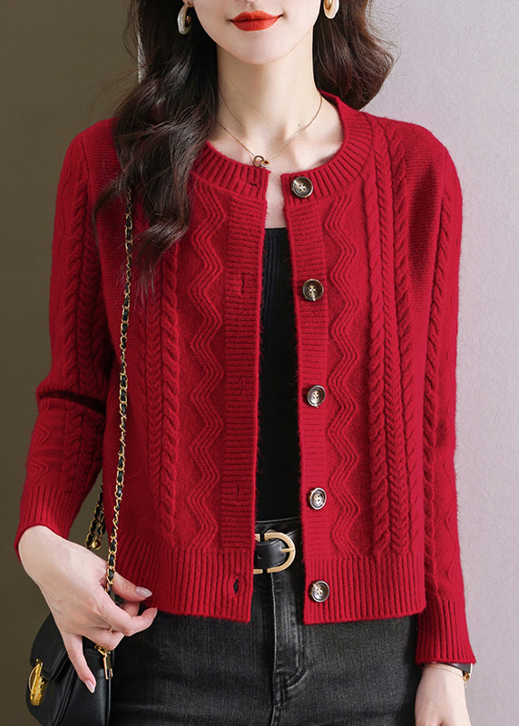 Stylish Pink O Neck Button Woolen Cardigans Fall