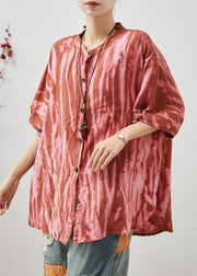 Stylish Pink Oversized Tie Dye Linen Top Summer