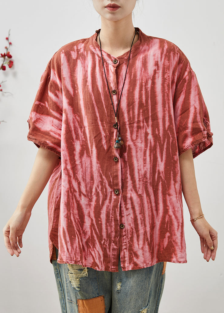 Stylish Pink Oversized Tie Dye Linen Top Summer