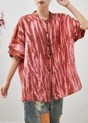 Stylish Pink Oversized Tie Dye Linen Top Summer