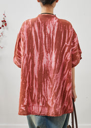 Stylish Pink Oversized Tie Dye Linen Top Summer