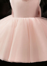 Stylish Pink Pearl Patchwork Bow Tulle Girls Maxi Dresses Summer