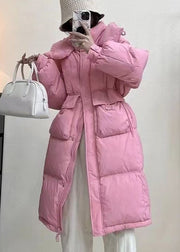 Stylish Pink Pockets Drawstring Duck Down Puffer Hooded  Parkaer Winter